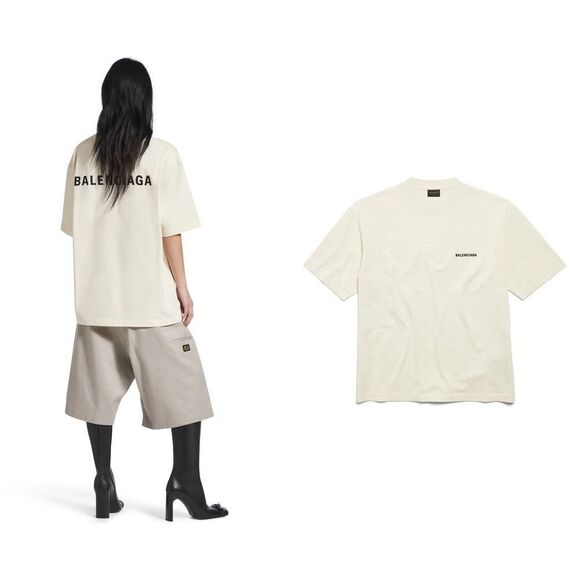 NEW BALENCIAGA UNISEX BACK T-SHIRT MEDIUM FIT IN BEIGE - Picture 4 of 12